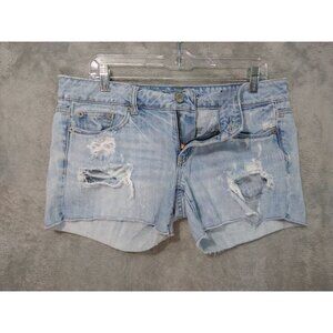 American Eagle Shorts Womens 8 Blue Denim Shortie Cut Off Distressed Low Rise